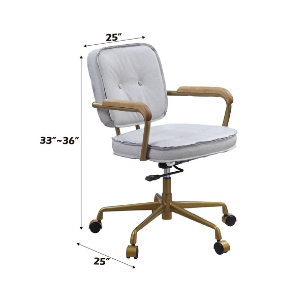 English Elm Siecross Vintage White Top Grain Leather Office Chair with 360° Swivel, Plush 3" Cushion, Casters B2726P255341