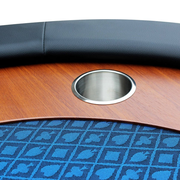 English Elm 96" Oval Poker Table Seats 10 with Speed Felt Surface Stainless Steel Cup Holders Blue W2748S00050