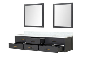 English Elm Black Double Bath Vanity 84 in W x 22 in D with Carrara Marble Top, Soft-Close Drawers & Dual 36" Mirrors B2731S01592