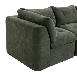 English Elm Modern Chenille Cloud Sectional with Ottoman Deep Sink Modular L Shaped Living Room Sofa Blackish Green W2379S00002