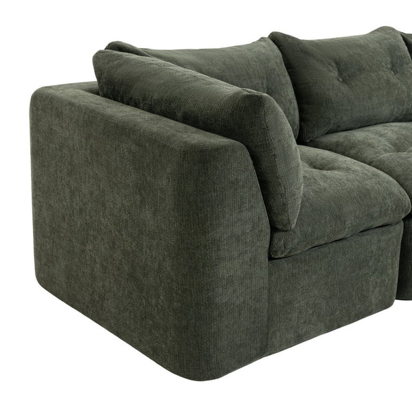 English Elm Modern Chenille Cloud Sectional with Ottoman Deep Sink Modular L Shaped Living Room Sofa Blackish Green W2379S00002
