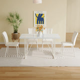 English Elm 55"X31.5"Cream-Style White Mdf Dining Table Set With 4 Armless Chairs.Mdf Tabletop and Metal Legs.The Backrest Of The Dining Chair Has A Vertical Line Design.Adding A Warm Atmosphere To Your Family.