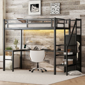 English Elm Twin Xl Metal Loft Bed With L-Shaped Desk & Usb Ports – Stylish Space-Saver For Teens & Adults! W1580S00041-GIGA