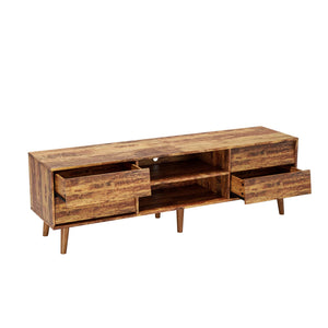 English Elm 63 Vintage Bevel TV Stand 63-inch Media Console with Drawers and Open Shelves, Rustic Artful Design Brown W578P193297