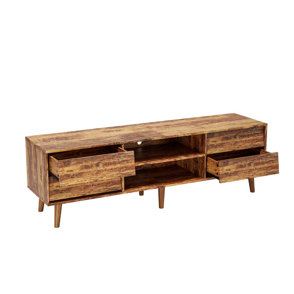 English Elm 63 Vintage Bevel TV Stand 63-inch Media Console with Drawers and Open Shelves, Rustic Artful Design Brown W578P193297