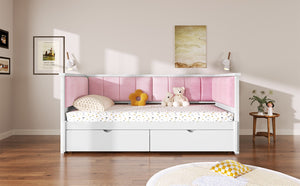 English Elm Twin Xl to King Convertible Daybed with Storage Drawers and Upholstered Backrest N7090000479K