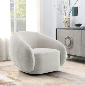 English Elm Isabel Bouclé Swivel Chair with High-Density Foam & Wooden Frame, Plush Comfort and 360° Rotation Beige 42 L x 40 W x 33 H B2726P271003