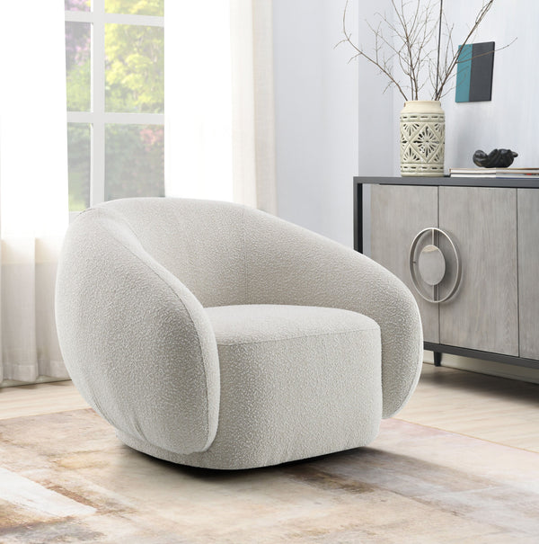 English Elm Isabel Bouclé Swivel Chair with High-Density Foam & Wooden Frame, Plush Comfort and 360° Rotation Beige 42 L x 40 W x 33 H B2726P271003