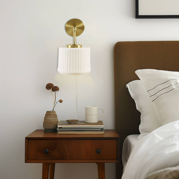 English Elm White Ceramic Wall Sconce Gold Adjustable Swing Arm, Porcelain Shade, 12.5"H, Modern Glam Light Fixture B035P264534