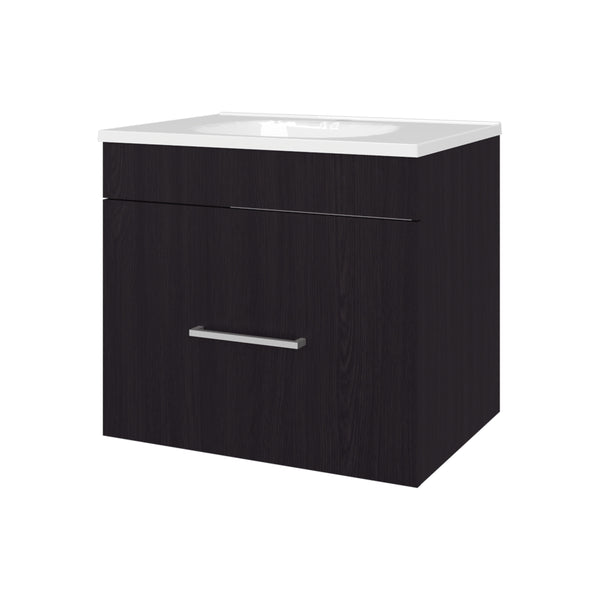 English Elm Story Floating Bathroom Vanity Set with Sink One Drawer - Space-Saving Wall-Mounted Modern Design, Scratch-Resistant Finish Wenge 28 L x 23 W x 12 H B128P314807