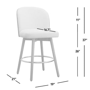 English Elm Jennifer Taylor Home - Tomlin Bentwood Swivel Counter Stools Set of 2 Off-White Bouclé — 360° Swivel, Padded Seats, Chrome Footrest, Solid Wood Legs B2719P328583