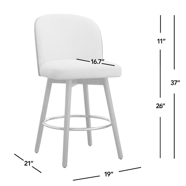 English Elm Jennifer Taylor Home - Tomlin Bentwood Swivel Counter Stools Set of 2 Off-White Bouclé — 360° Swivel, Padded Seats, Chrome Footrest, Solid Wood Legs B2719P328583