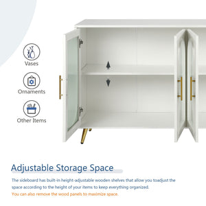 English Elm TV Wood Stand with Glass Door 65+ Inch TV Console, Milky White Paint, Adjustable Shelves, Elegant Storage W1445132031