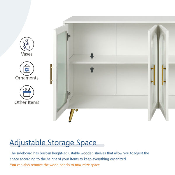 English Elm TV Wood Stand with Glass Door 65+ Inch TV Console, Milky White Paint, Adjustable Shelves, Elegant Storage W1445132031