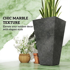 English Elm Set of 3 Tall Square Faux Marble Column Planters for Patio Entryway or Balcony Black T3971P440168