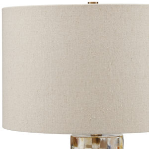Colevile Table Lamp - Elegant Horn Inlay Design with Oatmeal Linen Shade & Brass Finial, 30.25" Tall