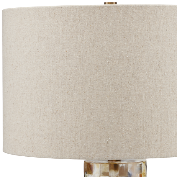 Colevile Table Lamp - Elegant Horn Inlay Design with Oatmeal Linen Shade & Brass Finial, 30.25" Tall