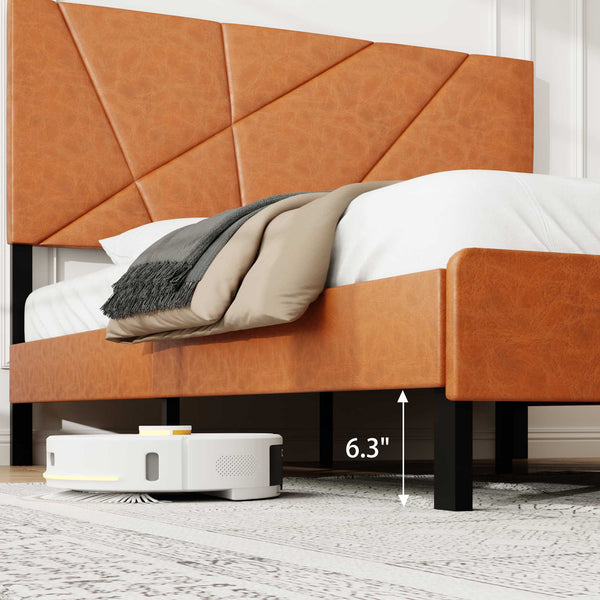 English Elm Queen Metal Platform Bed Frame with Headboard, Antique Brown Upholstered, 800 lb Capacity, Under-Bed Storage, No Box Spring Required W636P294861