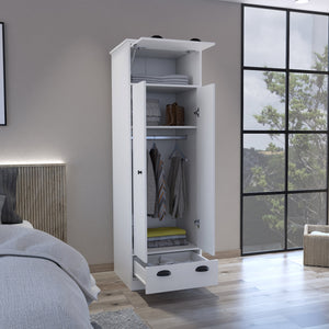 English Elm Falkland Armoire with Spacious Double-Door Closet, Upper Hinged Accessory Drawer and Sleek Handles White 73 L x 24 W x 3 H B070S00232