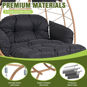 English Elm 2 Person Wicker Hanging Egg Chair with Stand Padded Swing for Patio or Garden T5880P500214
