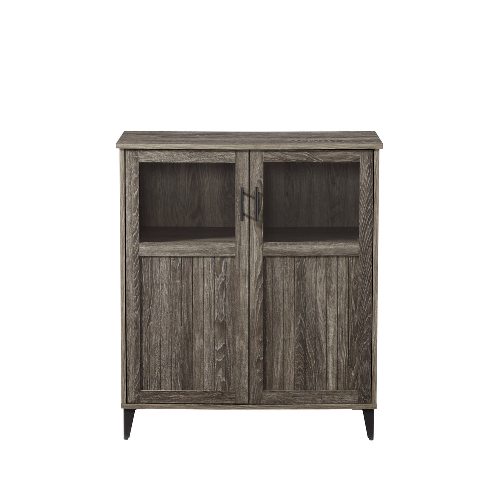 English Elm Walker Edison - Modern Grooved-Door Accent Cabinet Cerused Ash Dark Gray — Tempered Glass, Soft-Close Doors, Adjustable Feet, Warp-Resistant MDF B185P169076