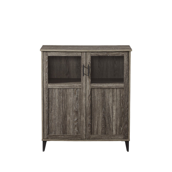 English Elm Walker Edison - Modern Grooved-Door Accent Cabinet Cerused Ash Dark Gray — Tempered Glass, Soft-Close Doors, Adjustable Feet, Warp-Resistant MDF B185P169076