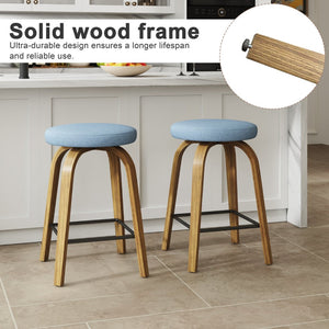 English Elm Swivel Backless Counter Stools Set of 2 with Fabric Seat Bentwood Legs Mid-century Modern Blue W3107P446977