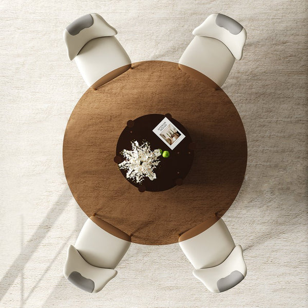 English Elm 59-Inch Modern Round Dining Table Set With Dark Brown Glass Top & Antique Copper Steel Legs For Stylish Dining W509S00146