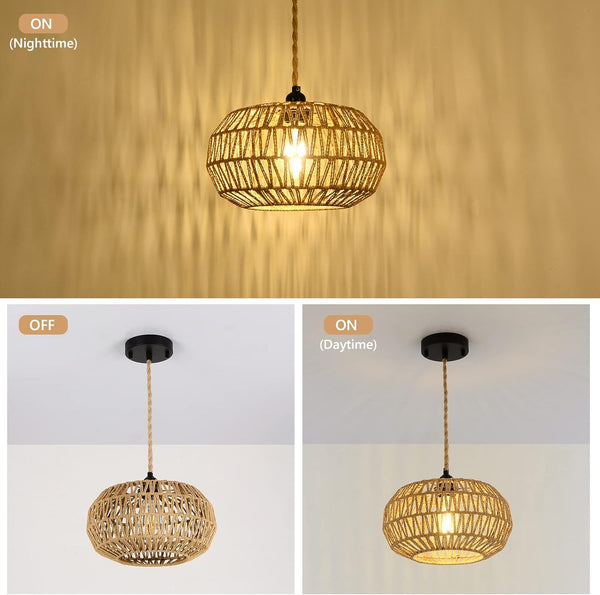English Elm Farmhouse Led Rattan Pendant Light - Hand-Woven Boho Chandelier For Cozy Dining & Living Spaces W2738P185432