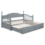 English Elm Wooden Twin Size Daybed With Twin Size Trundle, Extendable Daybed With Two Storage Drawers,Gray(Expected Arrival Time:9.12)