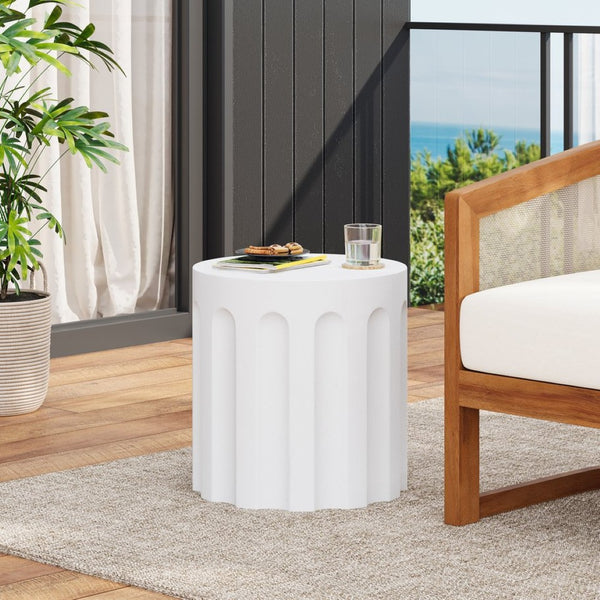 English Elm Outdoor Mgo Concrete Cylindrical Side Table with Grooved Texture for Patio or Living Room N773P364866W