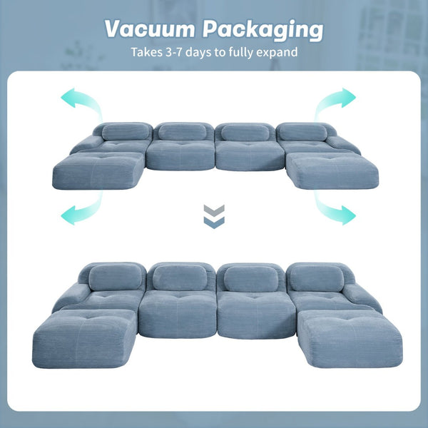English Elm U-shaped Modular Sectional Sofa Corduroy Upholstered Ergonomic Curved Living Room Seating Blue W714S01254