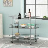 Christopher Knight Home® Modern Iron Bar Cart with Tempered Glass Shelves, Wheels, and Durable Frame - 34.00 x 18.50 x 31.50