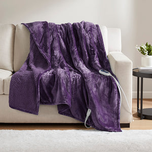 JLA Home Beautyrest - Throw Beautyrest Oversized Heated Microlight Reverse-to-Berber Throw with Secure Comfort Tech, Low EMF and 5-Year Warranty BR54-1927