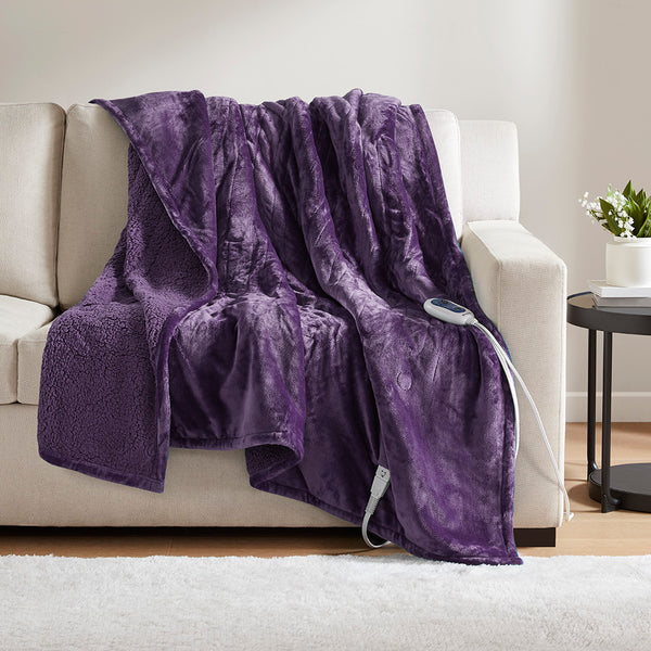 JLA Home Beautyrest - Throw Beautyrest Oversized Heated Microlight Reverse-to-Berber Throw with Secure Comfort Tech, Low EMF and 5-Year Warranty BR54-1927