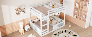 English Elm Full Full over Full Wood Bunk Bed with Ladder & Guardrails, Space-Saving Pine Frame for Kids Rooms White N7090002223K