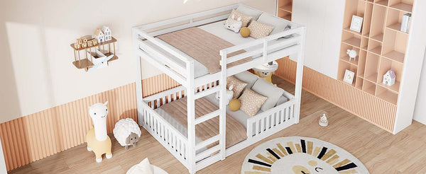 English Elm Full Full over Full Wood Bunk Bed with Ladder & Guardrails, Space-Saving Pine Frame for Kids Rooms White N7090002223K