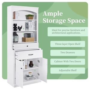 English Elm White Bathroom Storage Cabinet with Zinc Alloy Knobs, Adjustable Shelves, Smooth Drawers & Open Shelves for Organized, Durable MDF Storage (78.7" H) N725P252486K