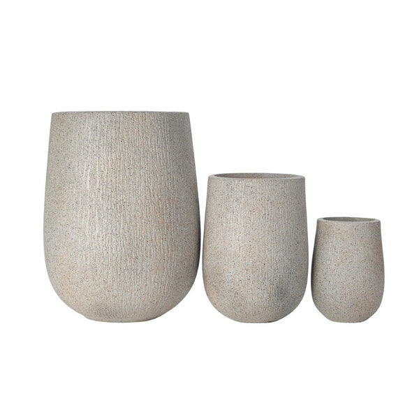 English Elm U_style Set of 3 Egg Shaped Mgo Stone Look Planters with Drainage Patio Garden N711P406659E