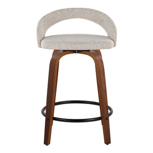 English Elm Fixed-height Swivel Counterstools with Walnut Bent Wood Legs and Upholstered Seats Set of 2 B202S01746