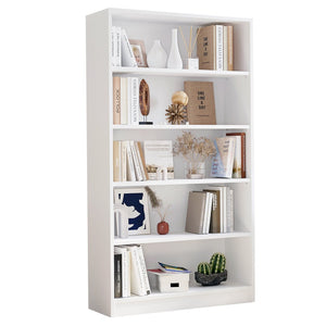 English Elm 5 Shelf Tall White Wood Bookcase with Adjustable Levels for Bedroom or Office T3623P383597