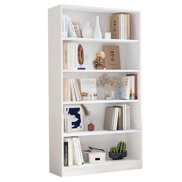 English Elm 5 Shelf Tall White Wood Bookcase with Adjustable Shelves for Bedroom or Office T3623P437039