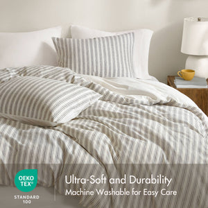 English Elm 3 Pcs King Duvet Set Tan - Luxurious, Breathable Cotton Blend, Soft Textured Design For Elegant Bedrooms B035P319223