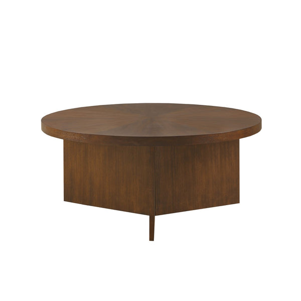 English Elm 1 Round Coffee Table 36" Dia Brown Wood Veneer MDF Top Sturdy 85lb Capacity Mid-Century Accent B035P319671