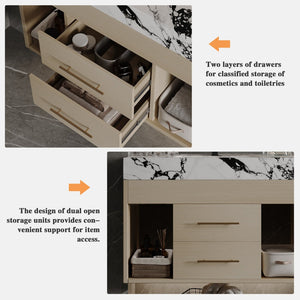 English Elm 29.9" Floating Bathroom Vanity Sintered Stone Top Soft Close Drawers Bronze Gold Hardware White+Black,Wood W3136S00035