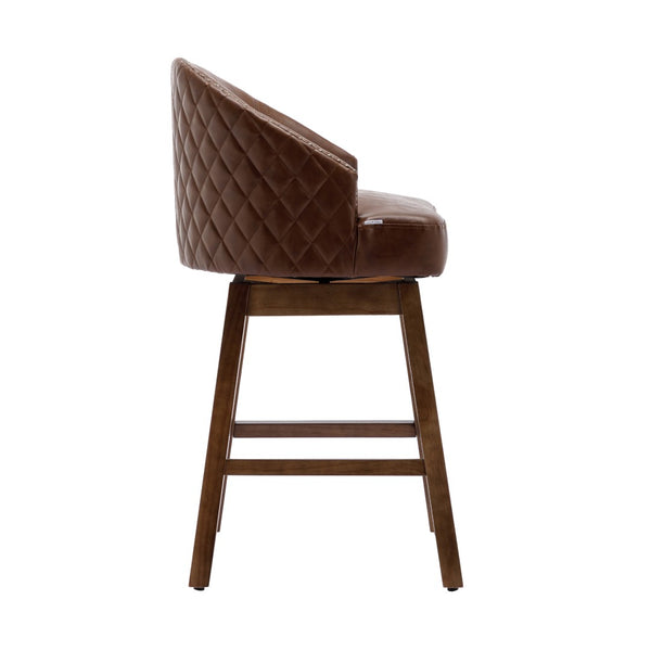 English Elm United We Win Quilted Microsuede Swivel Barstool with Wood Legs and Gold Rivet Trim Brown W1568P361704