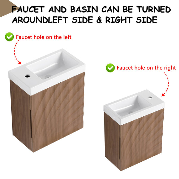 English Elm 18.5" Compact Wall-Mounted Bathroom Vanity With Stylish Resin Sink & Soft-Close Door, Walnut Finish W1972P362137