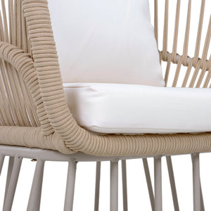 English Elm Outdoor Wicker Dining Chair with Fan Back Teak Finish Steel Frame and Cushion Included N770P385227B