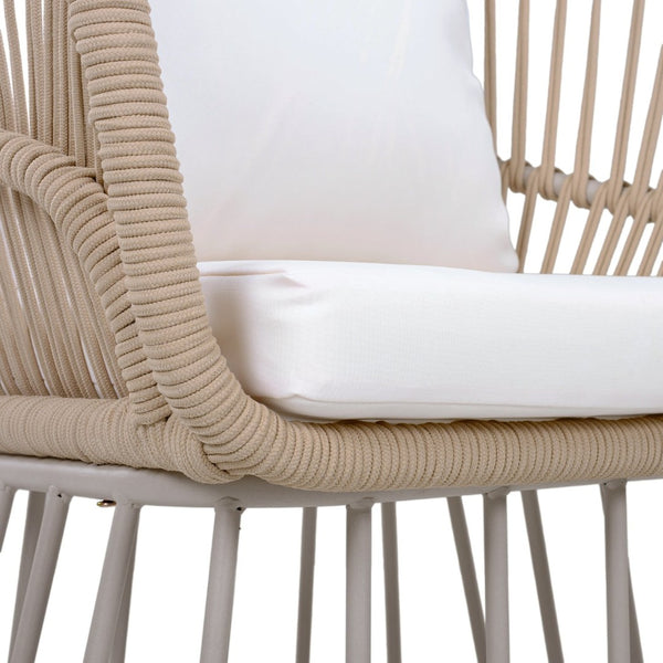 English Elm Outdoor Wicker Dining Chair with Fan Back Teak Finish Steel Frame and Cushion Included N770P385227B