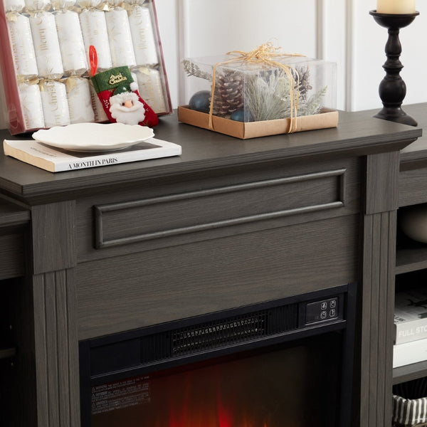 English Elm Media Console with Built-in Electric Fireplace Spacious Mdf Cabinet for Large Tvs W1758S00029